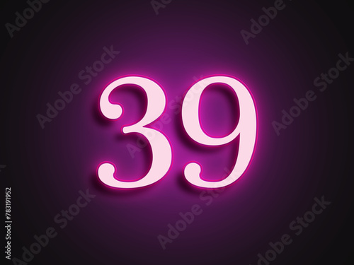 Pink glowing Neon light text effect of number 39.