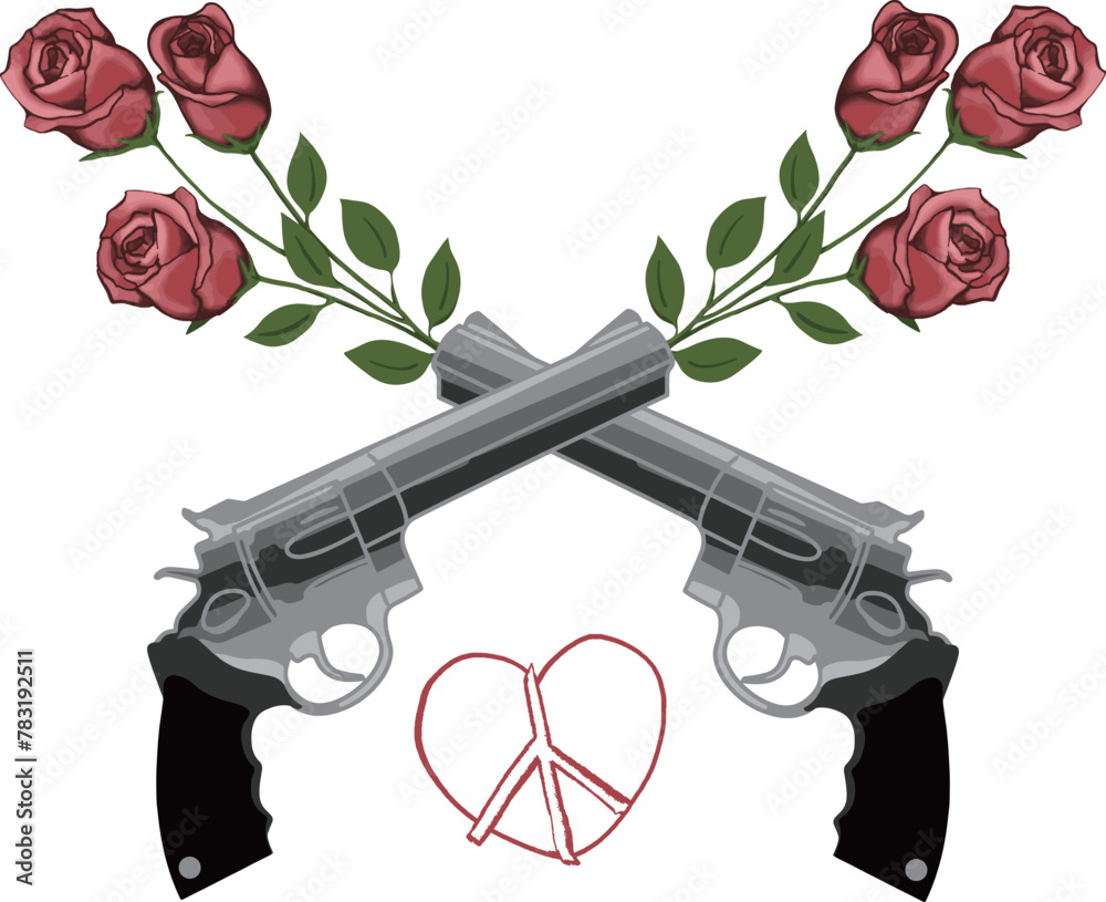 Guns and roses vector illustration.Anti war, peace concept. - obrazy, fototapety, plakaty 