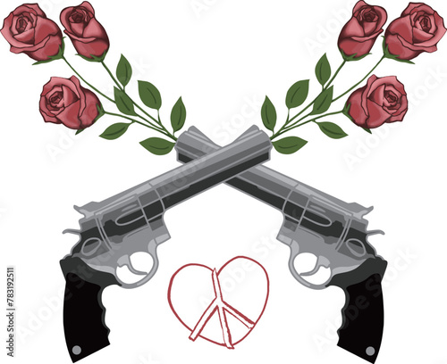Guns and roses vector illustration.Anti war, peace concept.