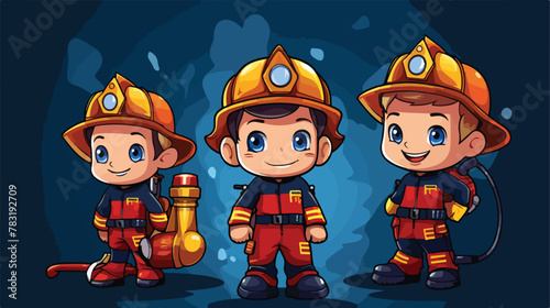 Fire fighters cartoon mascot vector illustration 2d