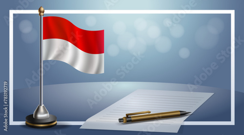 Small national flag of the Monaco on bokeh background, vector Illustration