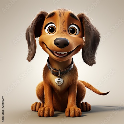 Friendly cheerful cartoon character 3d dachshund puppy illustration for children. Cute dachshund dog print on clothing, stationery, books, merchandise. 3D dachshund toy puppy. Funny pets. photo