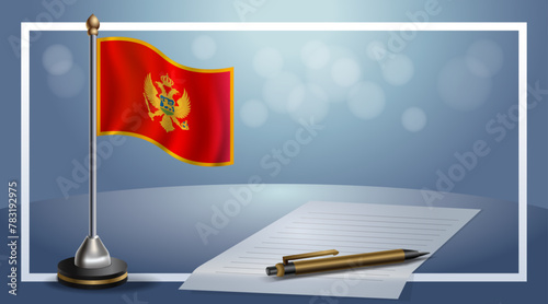 Small national flag of the Montenegro on bokeh background, vector Illustration
