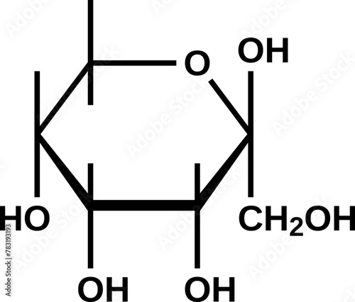 Beta-psicopyranose structural formula, pyranose form of psicose, vector illustration