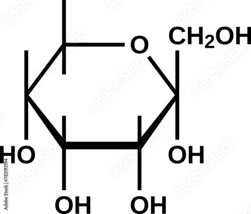 Alpha-psicopyranose structural formula, pyranose form of psicose, vector illustration