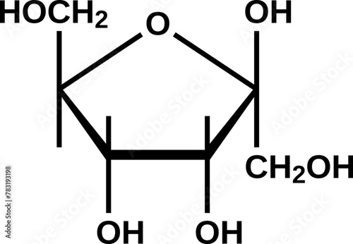 Beta-psicofuranose structural formula, furanose form of psicose, vector illustration