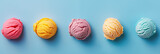 Assorted colorful ice cream scoops on blue background banner. Panoramic web header. Wide screen wallpaper