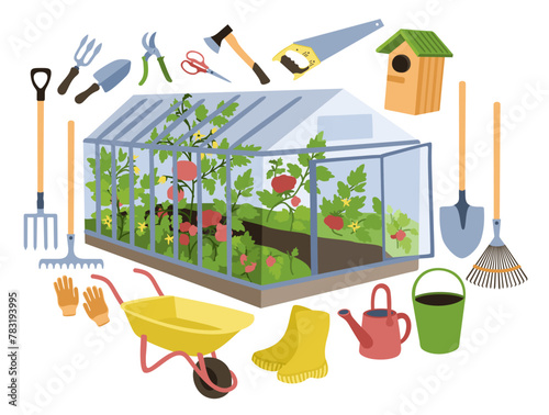 Gardening. Vector set of equipment for garden and vegetable garden care.