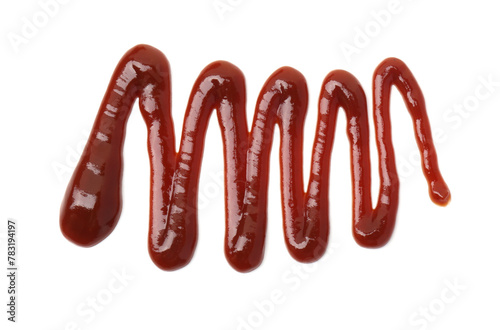 Tasty barbecue sauce isolated on white, top view