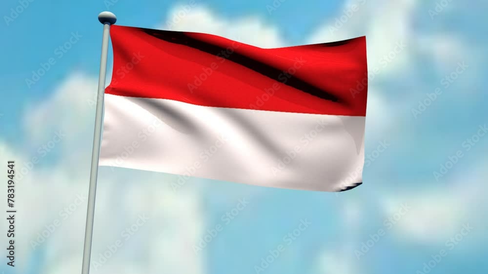 3D rendering, simple animation of the Indonesian flag flying against a blue sky background. 3D rendering, simple animation of the Indonesian flag flying against a blue sky background.
