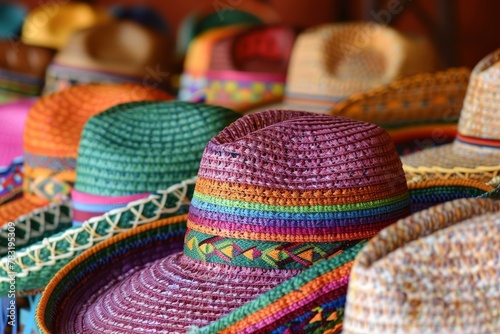 Sombreros, Classic Mexican hats, used as decorations or worn by people