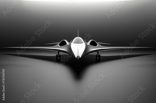 Worm seye view of aerodynamic aircraft, fusion of form and function, extraordinary visual long shot photo