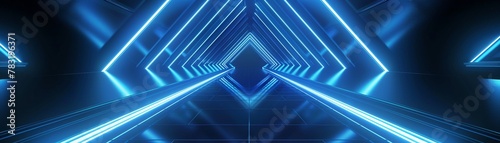 Abstract composition of blue glowing geometric lines intersecting.