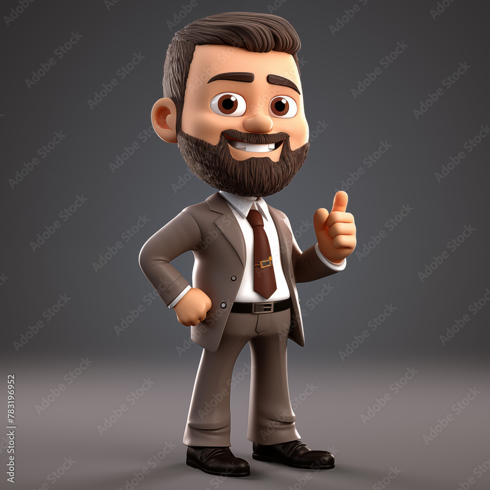 Three-dimensional illustration of a businessman in a gray suit pointing up Three-dimensional illustration of a businessman in a gray suit pointing up