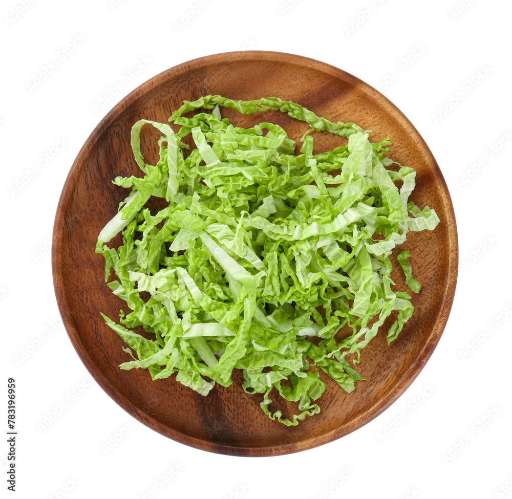 Shredded fresh Chinese cabbage isolated on white, top view Shredded fresh Chinese cabbage isolated on white, top view