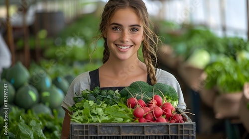 woman holding a basket of vegetables