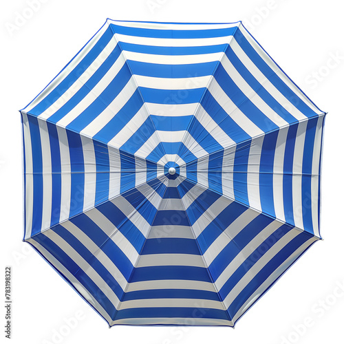 blue and white beach umbrella isolated on transparent background Generative Ai.