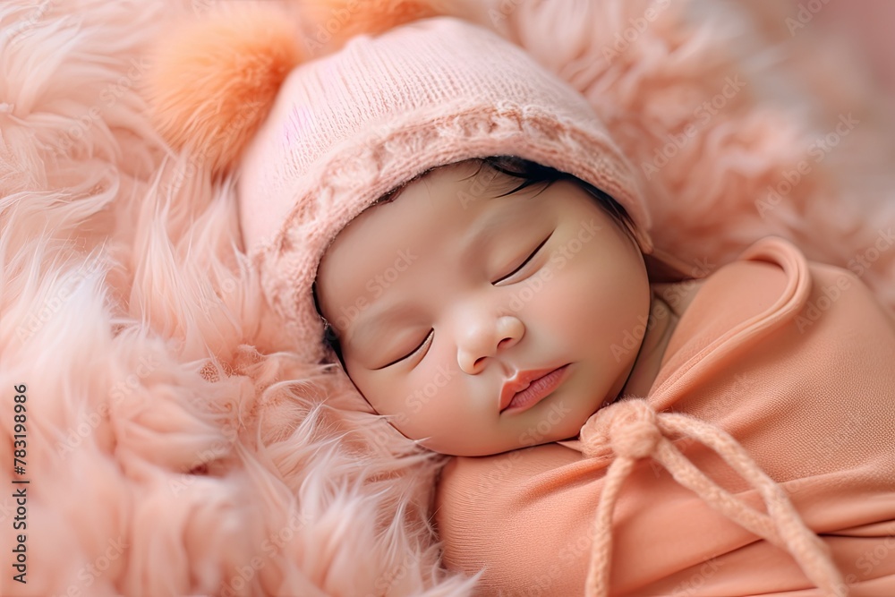 newborn baby sleeping in a soft pink bed newborn baby sleeping in a soft pink bed