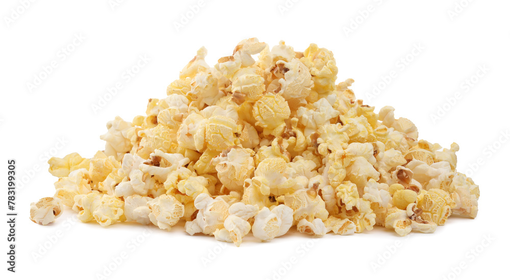 Pile of tasty fresh popcorn isolated on white Pile of tasty fresh popcorn isolated on white