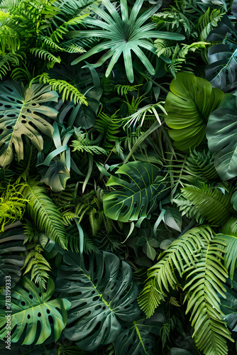 Lush Tropical Greenery, Dense Jungle Foliage Texture, Generative AI