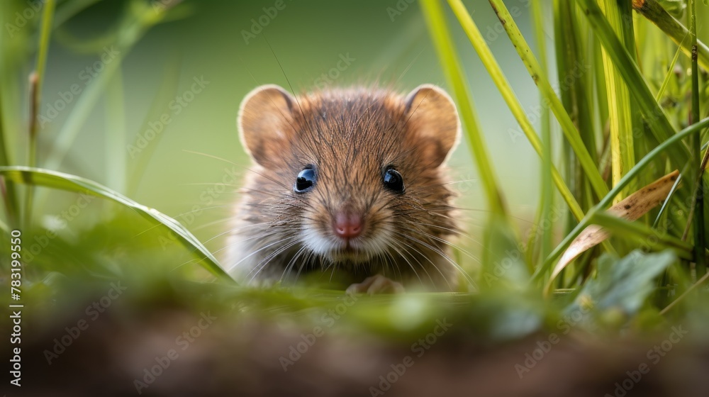 Mouse peeking out from green grass Mouse peeking out from green grass
