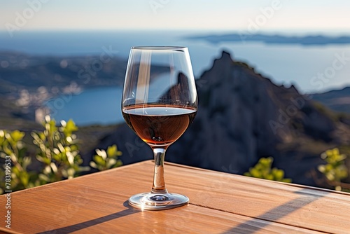 Wine glass with a view of the coast