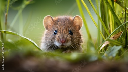 Mouse peeking out from green grass