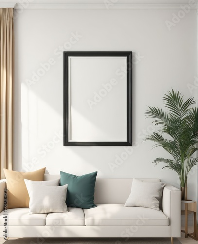 Close-up frame mockup in living room interior, 3d rendering