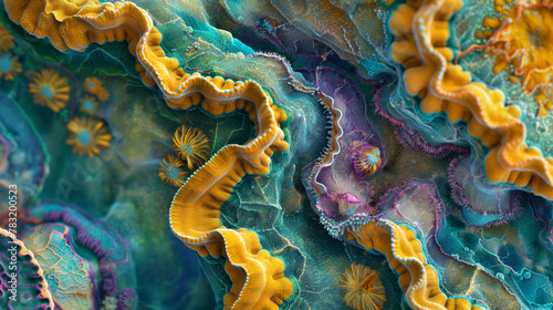 Ocean floor teeming with life: a tapestry of vibrant coral reefs and sea flora in a lush underwater tableau