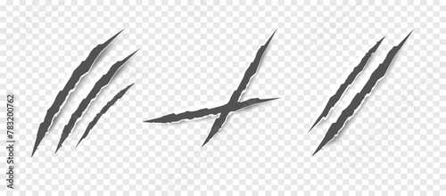 Black claw scratches - vector isolated. Claws scratches animal claw tracks cat or tiger bear or lion nails scratches. Horror, Halloween monster. Vector