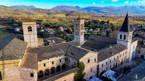 Aerial pictures made with a dji mini 4 pro drone over Spello, in Umbria, Italy.