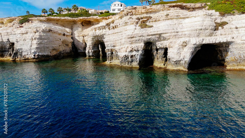 Aerial pictures made with a dji mini 4 pro drone over Peyia Sea Caves, in Cyprus.