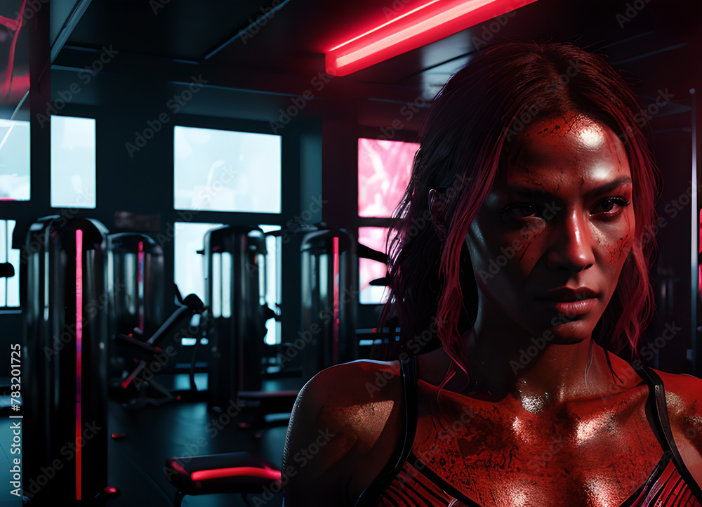 Girl in the gym, athletic and beautiful, generative ai