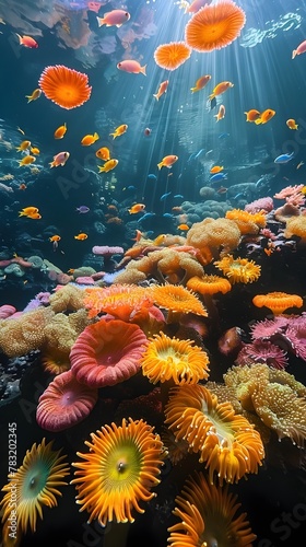 Vibrant Underwater Floral Sanctuary with Diverse Marine Life Thriving in Vibrant Coral Reef Ecosystem