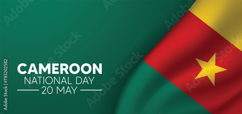 Cameroon National Day 20 May waving flag vector poster