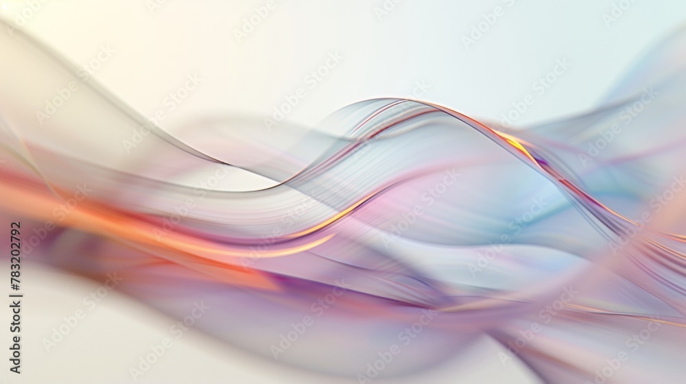 Fototapeta premium abstract translucent lines with a blurred color gradient on pure white background, uhd image, fine lines, delicate curves, glass as a material, light gray, soft-focus, smooth surfaces,
