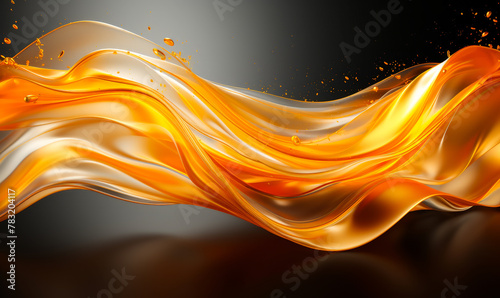 Radiant Fluidity: A Dazzling Dance of Golden Streams and Shimmering Particles on a Pristine Canvas photo