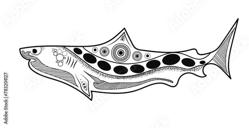 Aboriginal art inspired shark design in black and white