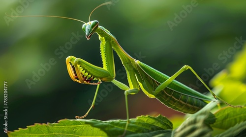 A praying mantis poised in ambush, its forelegs folded in anticipation