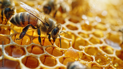 Honeybee's Delicate Dance on a Golden Honeycomb, Generative AI