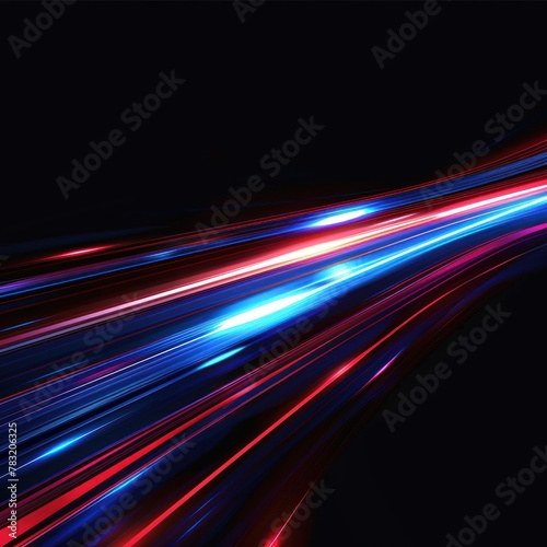 Blue and red light lines on black background, shining light. Abstract light effect.
