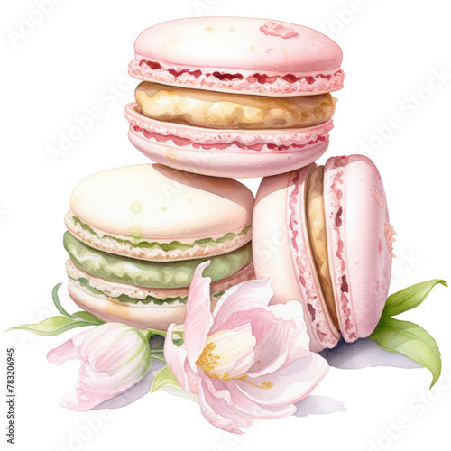Watercolor stacked floral macaroons in shabby chic style, soft pastel pink and ivory colors, isolated on transparent background © juliiapanukoffa