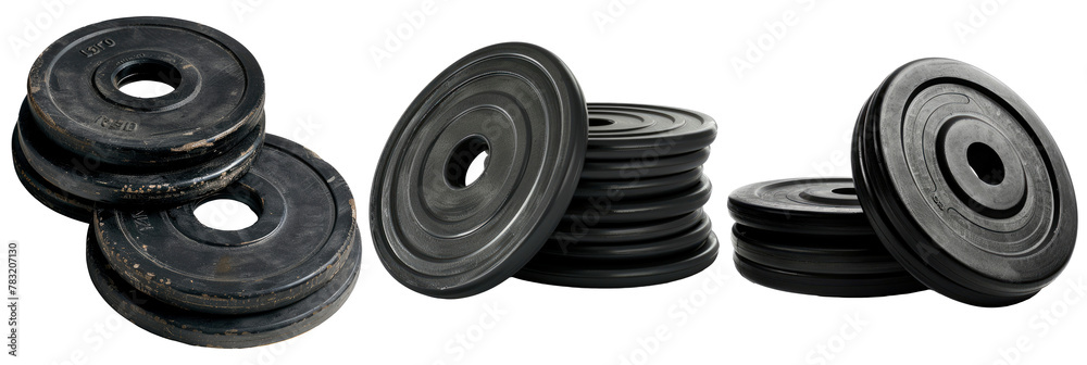 Set of weight plates isolated on transparent background
Set of weight plates isolated on transparent background