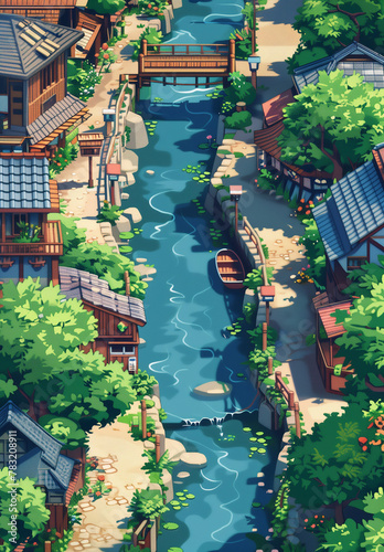 carthography map asset heroic fantasy rpg river village - by generative ai photo