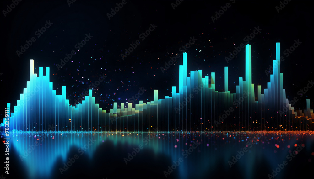 Glowing chart of investment financial data. Analysis indicators, statistics diagram, business charts. Abstract technology innovation communication concept digital design background. 