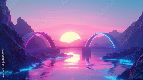 Neon landscapes in the digital world, bridges connecting ideas across the Metaverse.