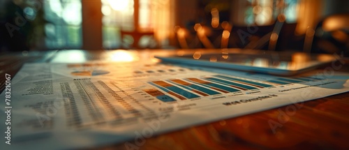 Corporate finance report with glowing charts, focused light, macro shot, detailed analysis