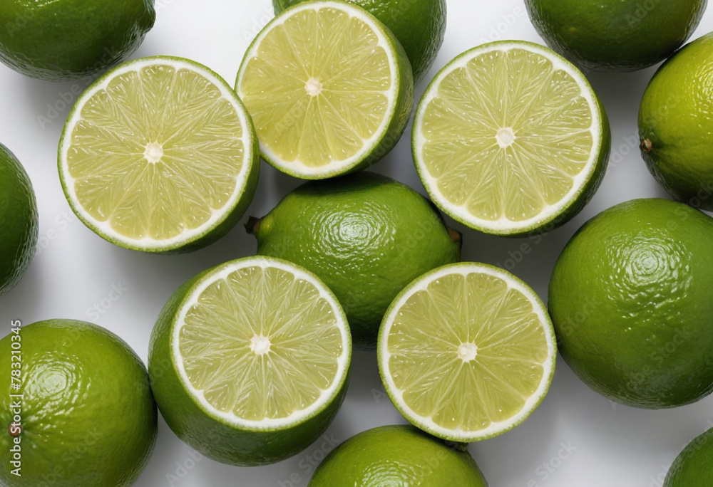 Fresh lime on isolated white background , juicy and fresh, top view, Flat lay, no shadows Fresh lime on isolated white background , juicy and fresh, top view, Flat lay, no shadows