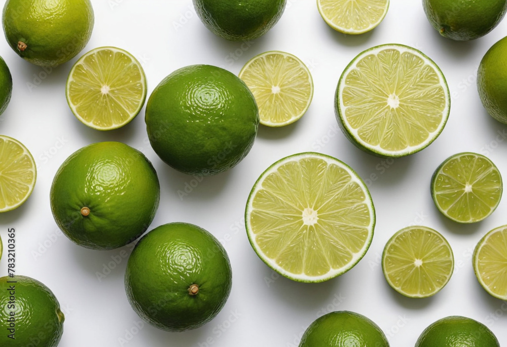 Fresh lime on isolated white background , juicy and fresh, top view, Flat lay, no shadows Fresh lime on isolated white background , juicy and fresh, top view, Flat lay, no shadows