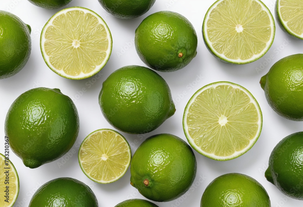 Fresh lime on isolated white background , juicy and fresh, top view, Flat lay, no shadows Fresh lime on isolated white background , juicy and fresh, top view, Flat lay, no shadows